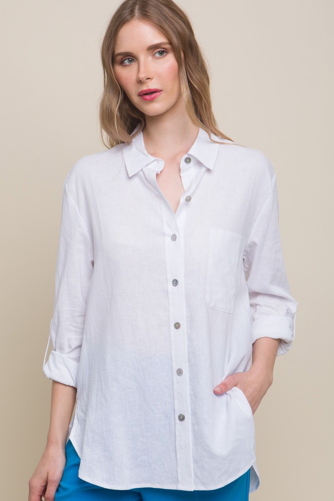 Basic Linen Relaxed Fit Button Down Shirt