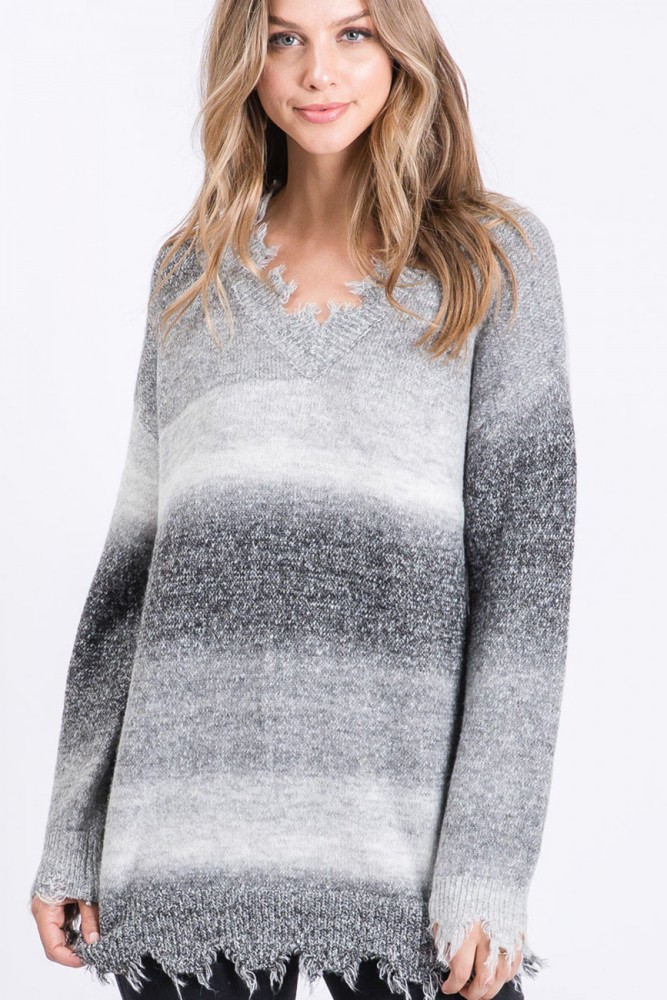 Ombre Distressed Sweater