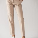 Khaki Small Solid Straight Leg Trouser Pants / S-XL