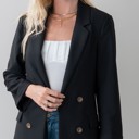  Open Front Double Breast Button Detail Pocketed Blazer