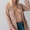  Open Front Double Breast Button Detail Pocketed Blazer