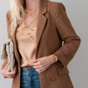  Open Front Double Breast Button Detail Pocketed Blazer