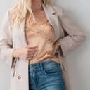  Open Front Double Breast Button Detail Pocketed Blazer