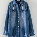  Distressed Denim Button Up Shirt Jacket