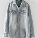  Distressed Denim Button Up Shirt Jacket