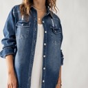  Distressed Denim Button Up Shirt Jacket