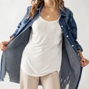  Distressed Denim Button Up Shirt Jacket