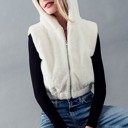  Plush Hooded Zip-Up Vest with Pockets