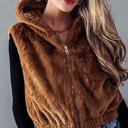  Plush Hooded Zip-Up Vest with Pockets