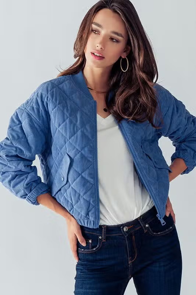 Diamond Quilted Bomber Jacket