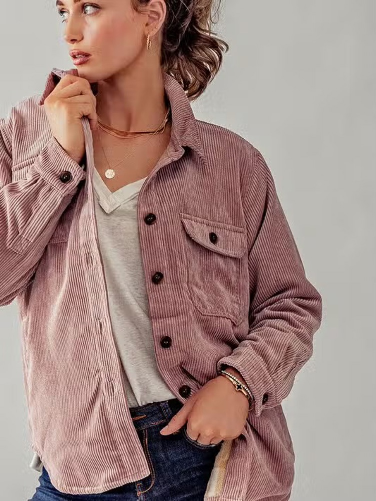 Relaxed Soft Corduroy Plaid Lined Shirt Jacket