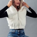  Plush Hooded Zip-Up Vest with Pockets