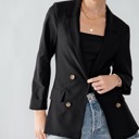  Open Front Double Breast Button Detail Pocketed Blazer