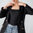 Black Small Open Front Double Breast Button Detail Pocketed Blazer