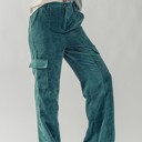  Elastic Back Corduroy Cargo Pants with Side Pockets