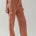 Camel Small Elastic Back Corduroy Cargo Pants with Side Pockets