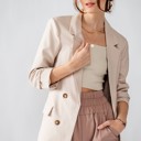  Open Front Double Breast Button Detail Pocketed Blazer