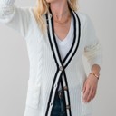  Striped Trim Cable Knit Cardigan