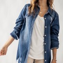  Distressed Denim Button Up Shirt Jacket