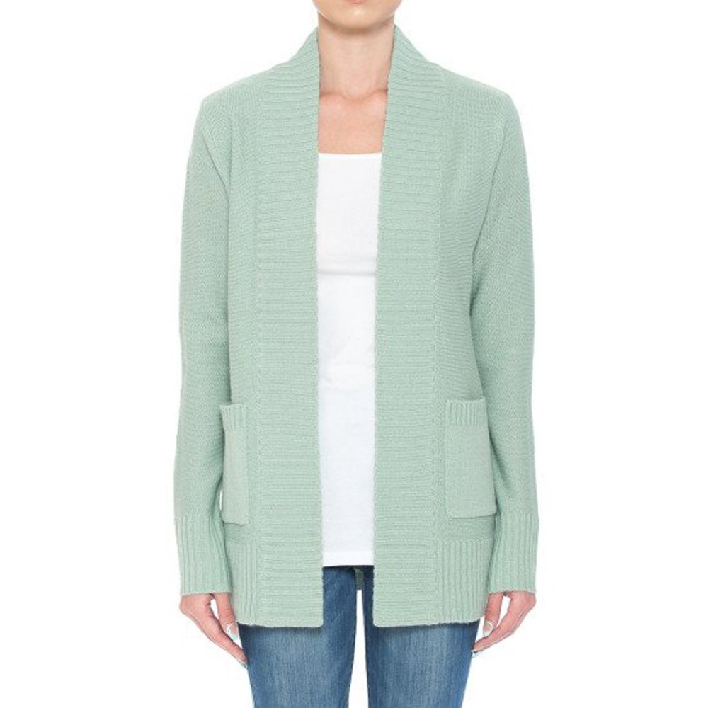 RIBBED EDGE TRIMMED LONG SLEEVE POCKETED  OPEN CARDIGAN