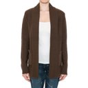 Brown Small RIBBED EDGE TRIMMED LONG SLEEVE POCKETED  OPEN CARDIGAN