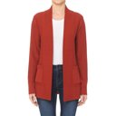 Rust Small RIBBED EDGE TRIMMED LONG SLEEVE POCKETED  OPEN CARDIGAN