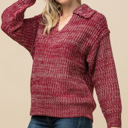 Burgundy Medium V-Neck Melange Sweater