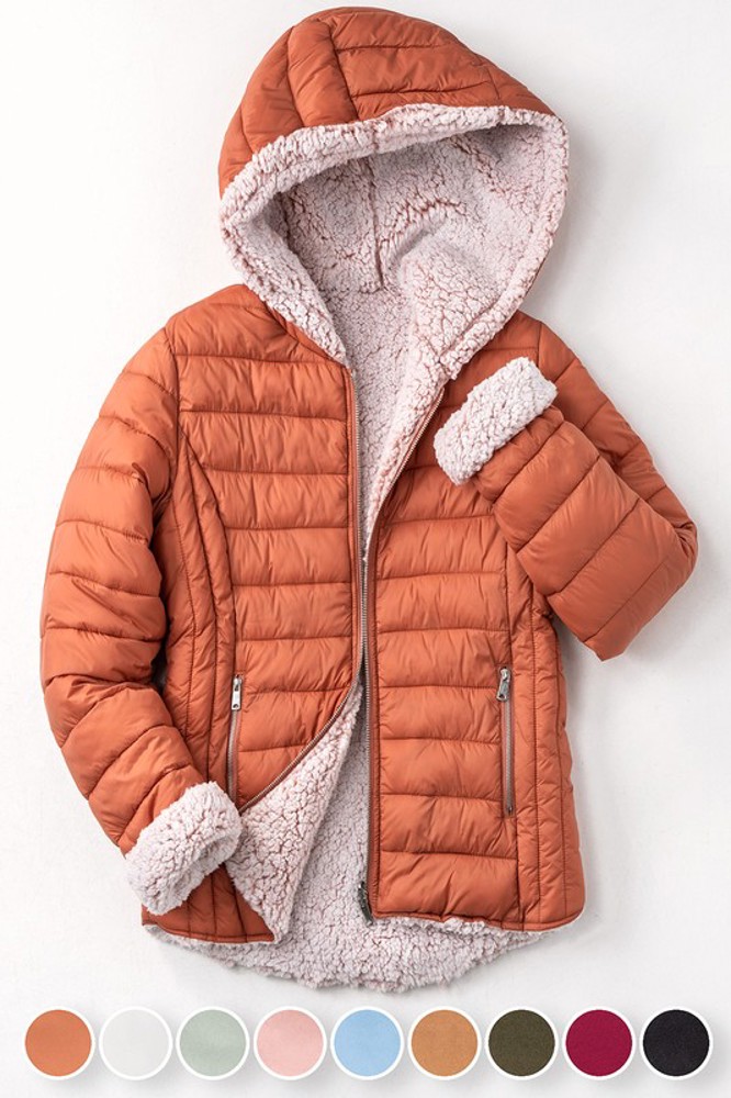 Cozy Sherpa Fleece-Lined Reversible Hooded Puffer Jacket