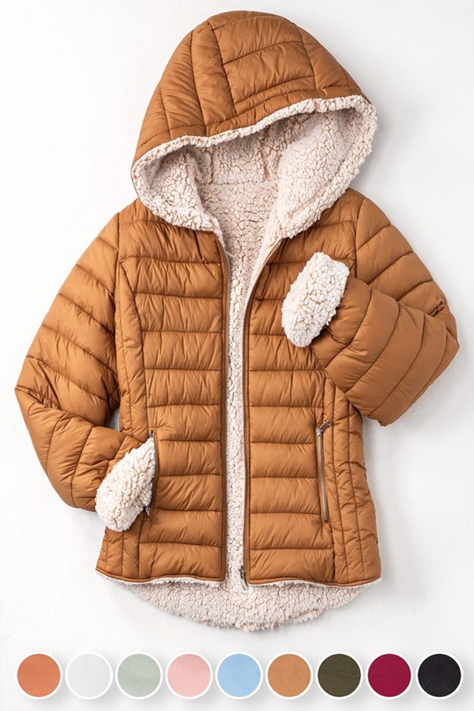 Cozy Sherpa Fleece-Lined Reversible Hooded Puffer Jacket