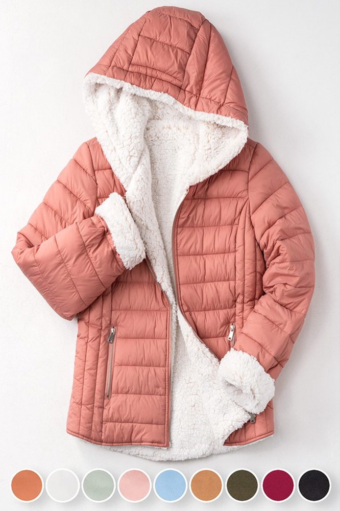 Cozy Sherpa Fleece-Lined Reversible Hooded Puffer Jacket