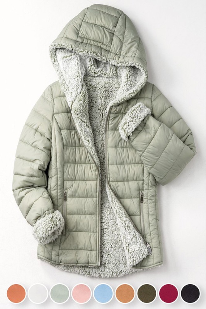 Cozy Sherpa Fleece-Lined Reversible Hooded Puffer Jacket