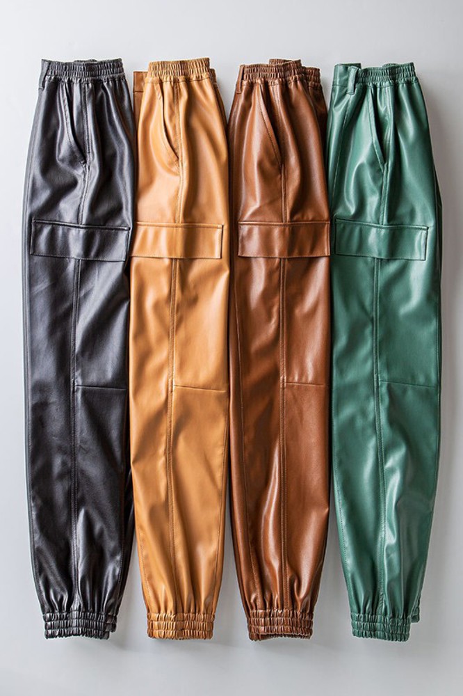 Faux Leather Cargo Jogger Pants