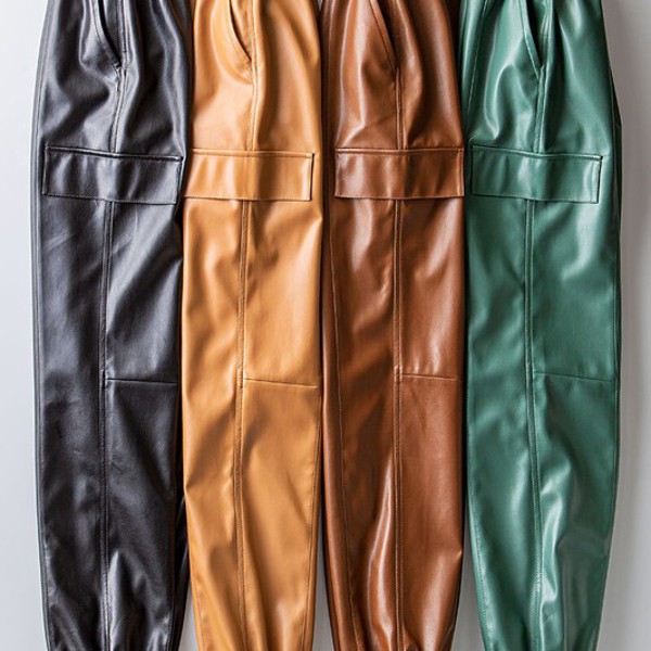 Faux Leather Cargo Jogger Pants