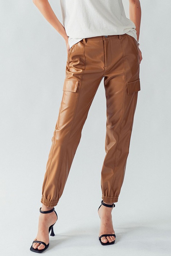 Faux Leather Cargo Jogger Pants