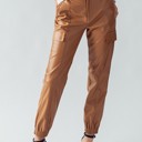 Camel Medium Faux Leather Cargo Jogger Pants