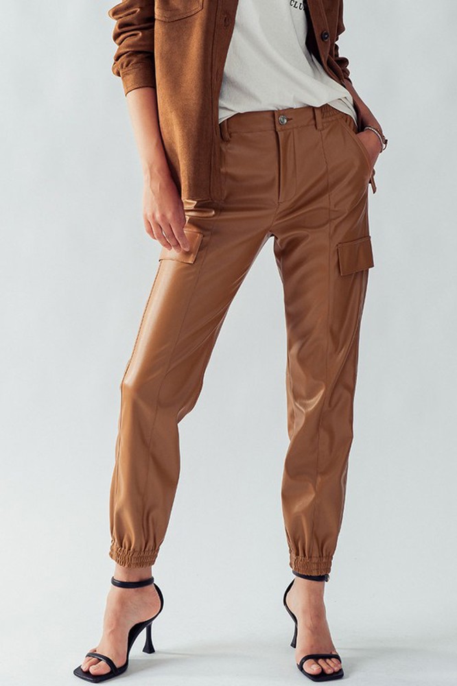 Faux Leather Cargo Jogger Pants