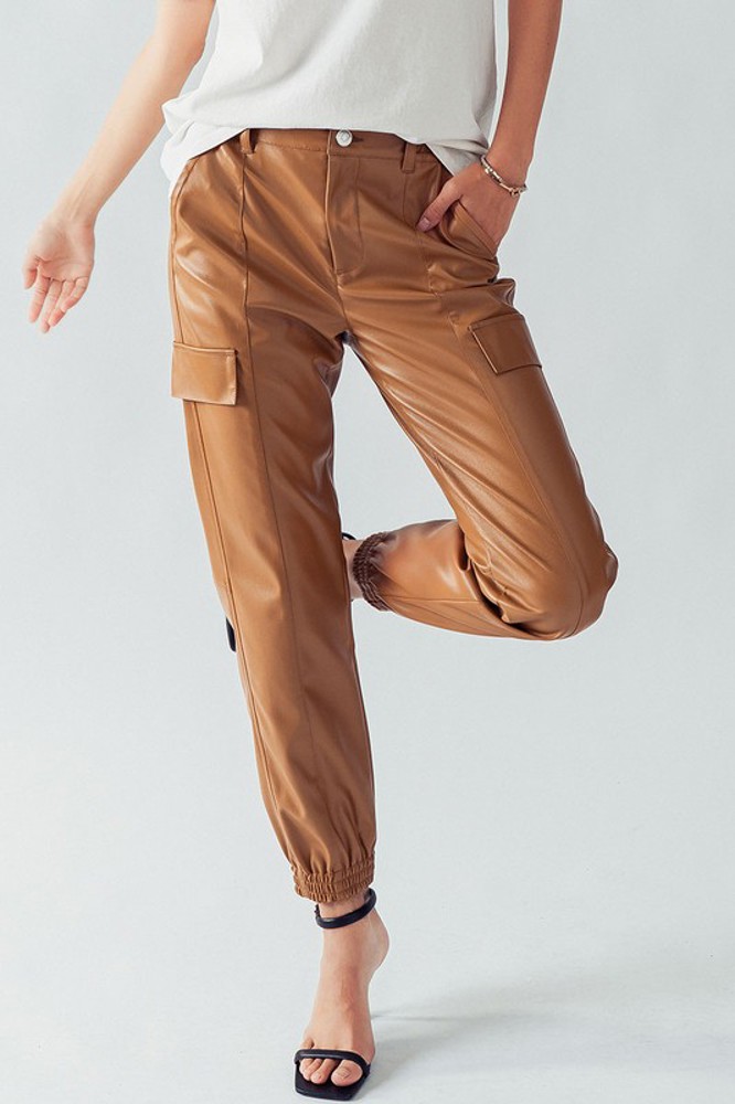 Faux Leather Cargo Jogger Pants