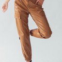  Faux Leather Cargo Jogger Pants