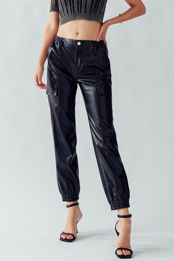 Faux Leather Cargo Jogger Pants