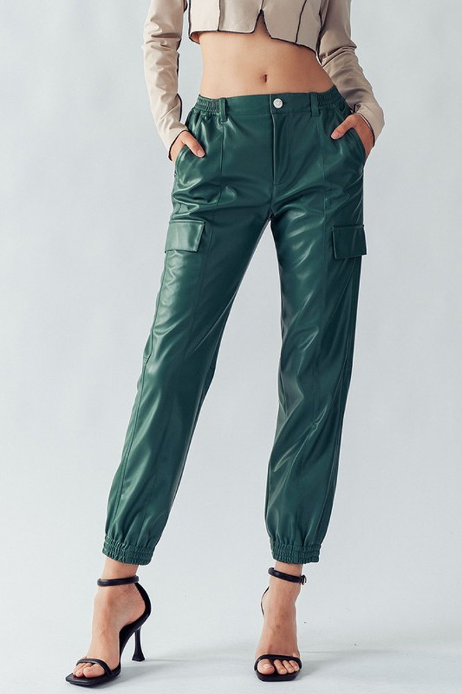 Faux Leather Cargo Jogger Pants