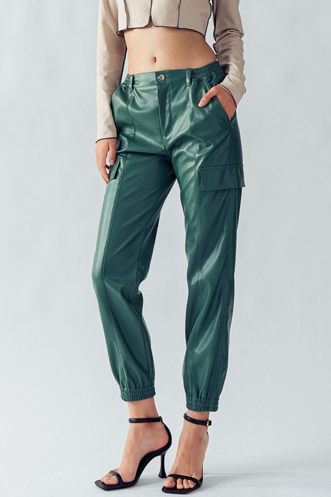 Faux Leather Cargo Jogger Pants