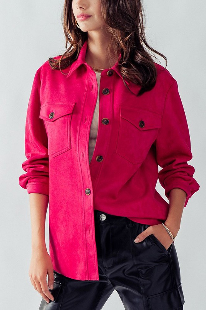 Ultra Soft Faux Suede Button Down Shirt Jacket