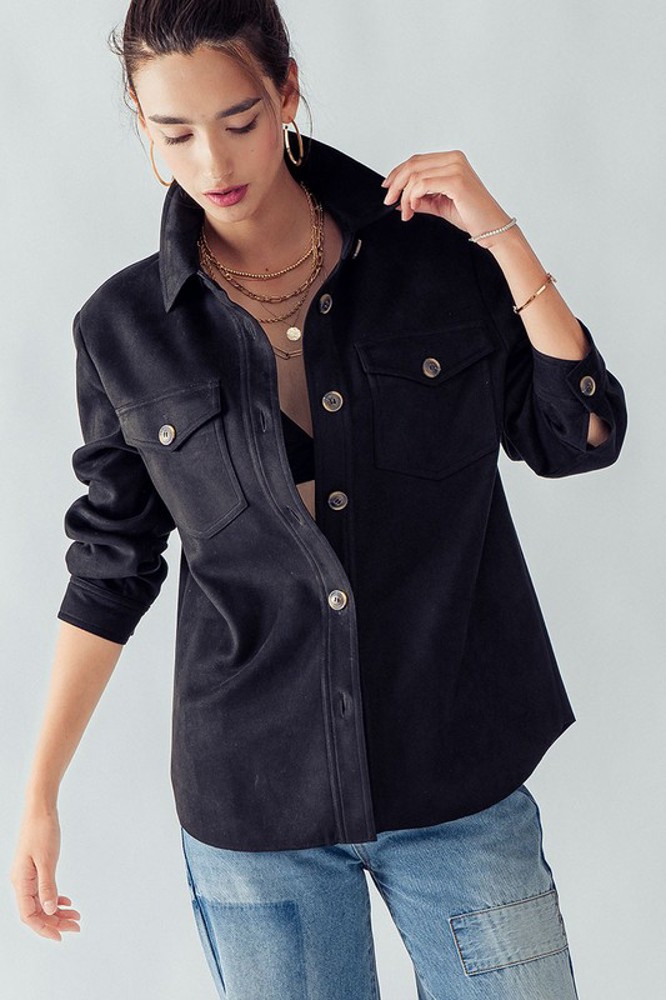 Ultra Soft Faux Suede Button Down Shirt Jacket