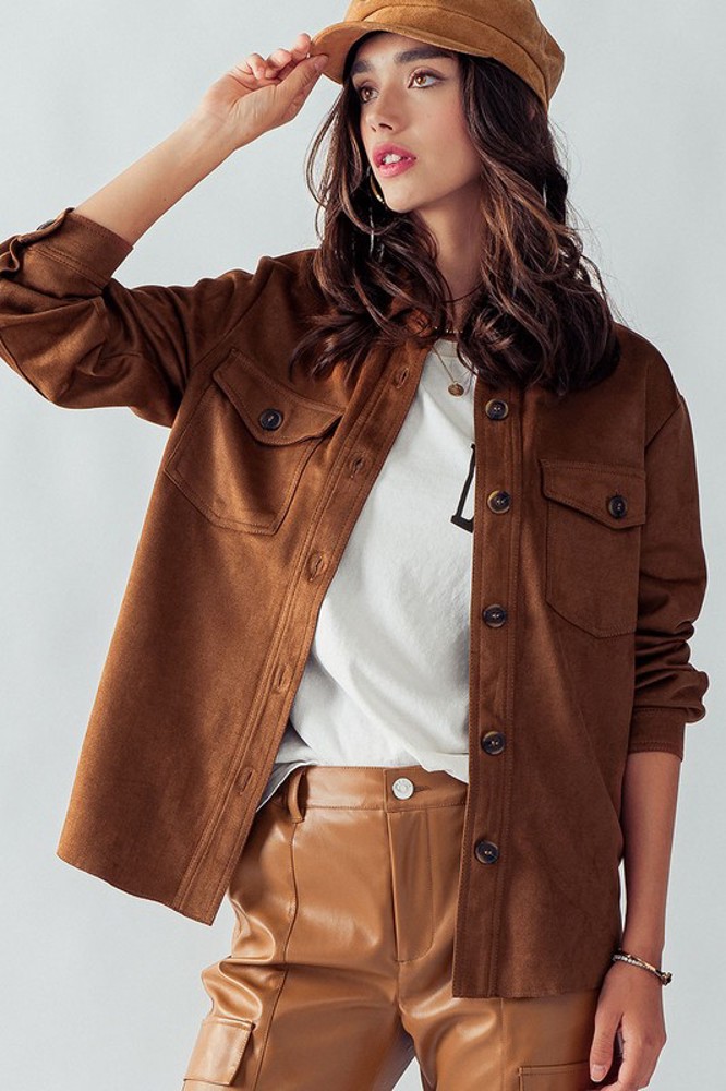 Ultra Soft Faux Suede Button Down Shirt Jacket