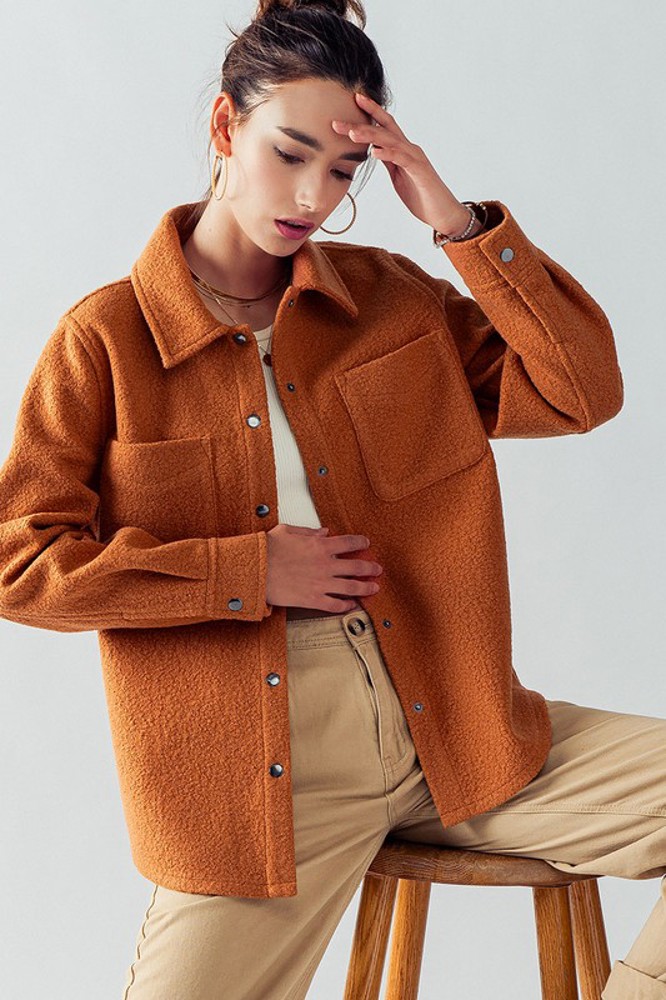 Wool Blend Felt Button-Down Jacket