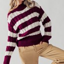  Striped Cable Knit Pullover Sweater