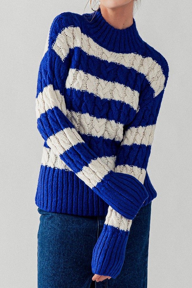 Striped Cable Knit Pullover Sweater