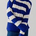  Striped Cable Knit Pullover Sweater