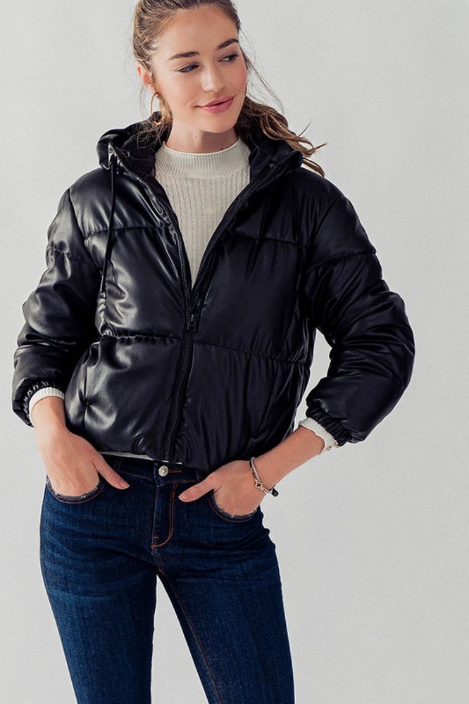 Chic Faux Leather Puff Jacket