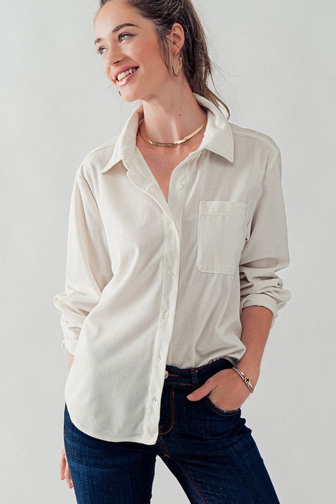 Corduroy Button-Down Long Sleeve Shirt